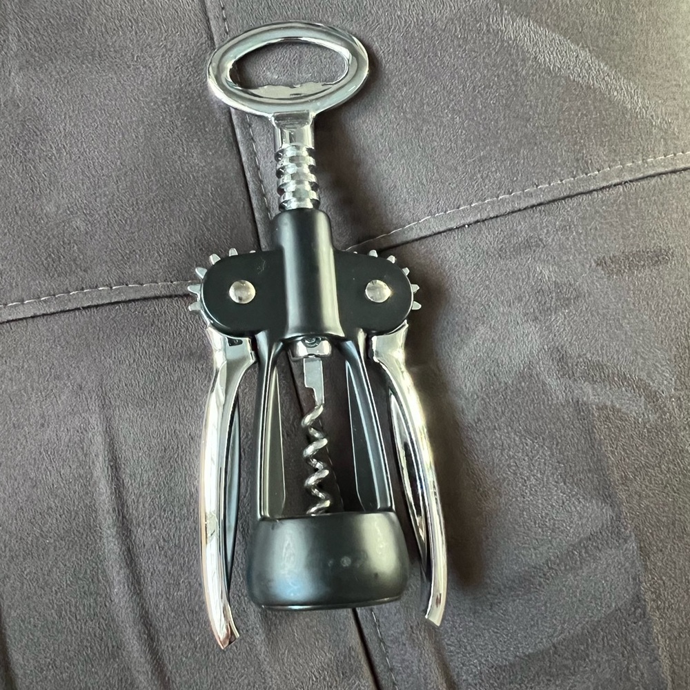 Black and Silver Corkscrew Bottle Opener